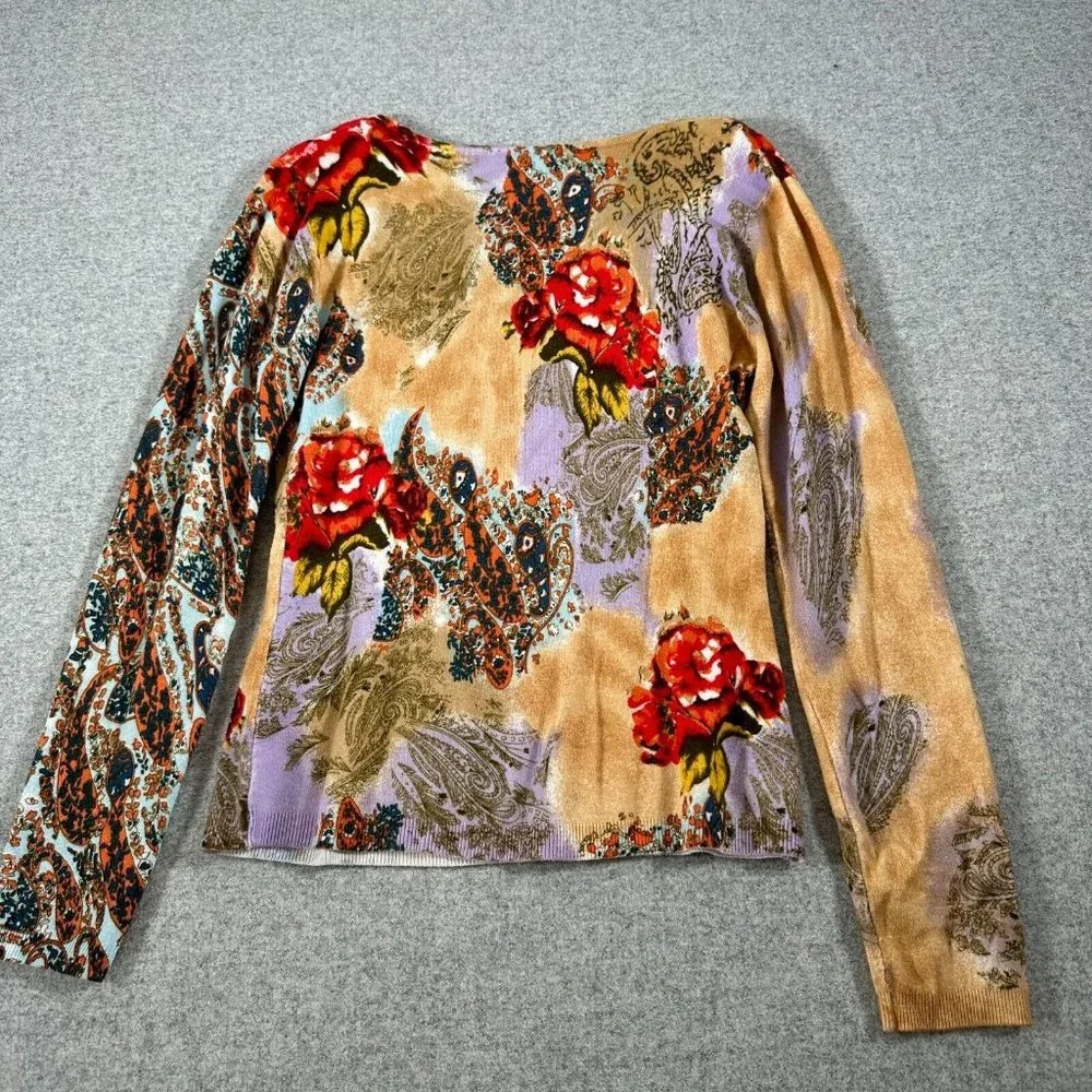 Vintage Y2K Newport News Womens Top Sweater Medium Floral Scoop Neck Sequin - Picture 3 of 14